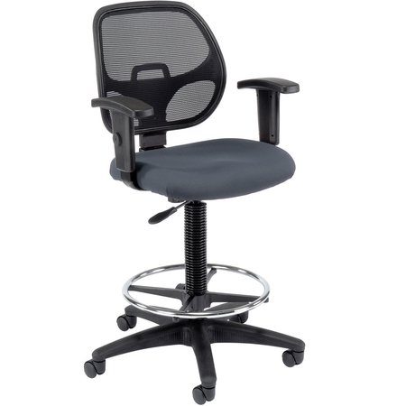 GLOBAL INDUSTRIAL Drafting Stool, Fabric, Gray, Adjustable Arms, Mid Back 695262GY